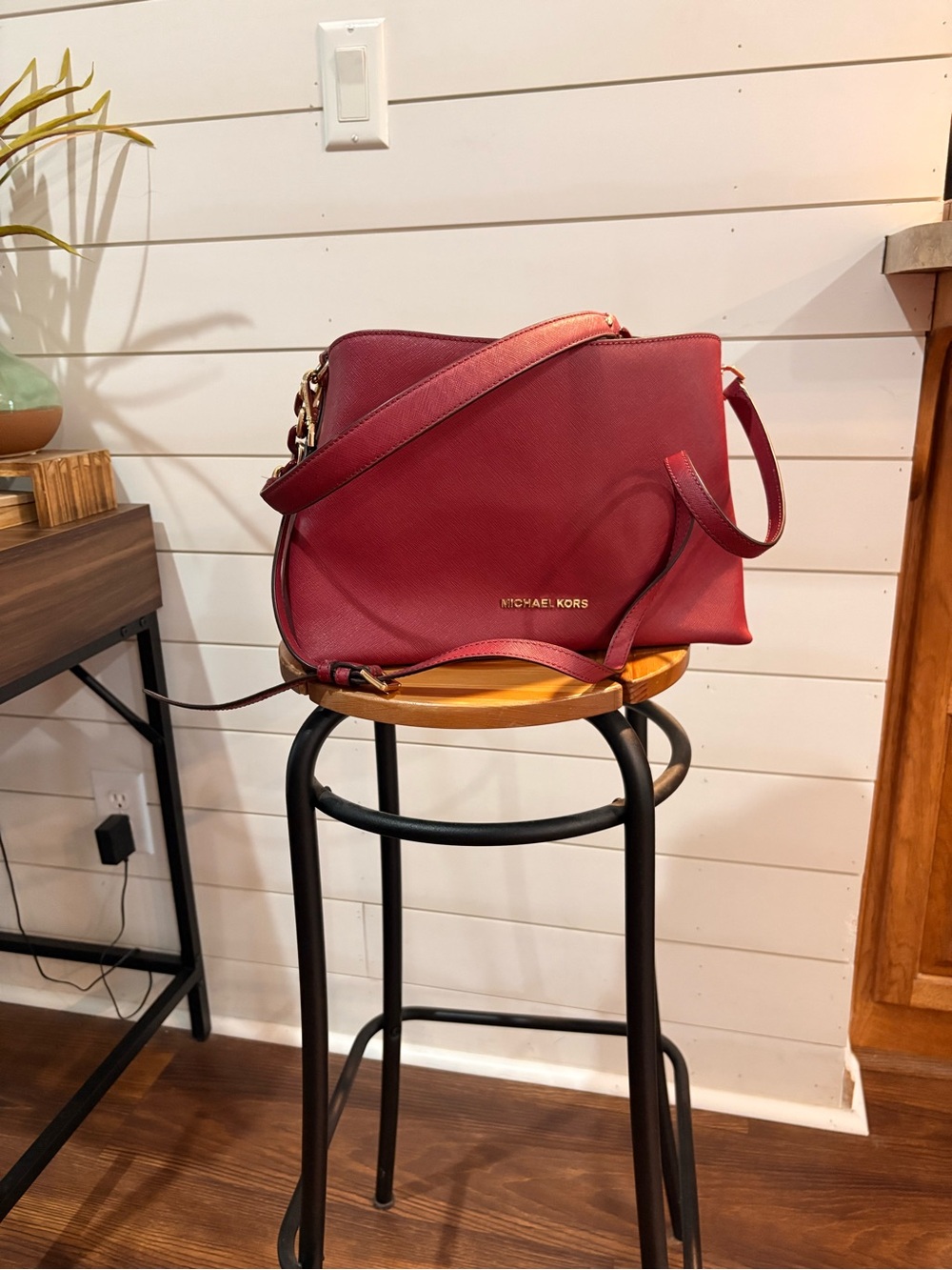 Michael Kors Wine Leather Crossbody Bag with Gold Hardware